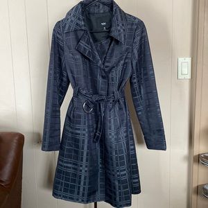 Mossimo black/plaid print trench coat.